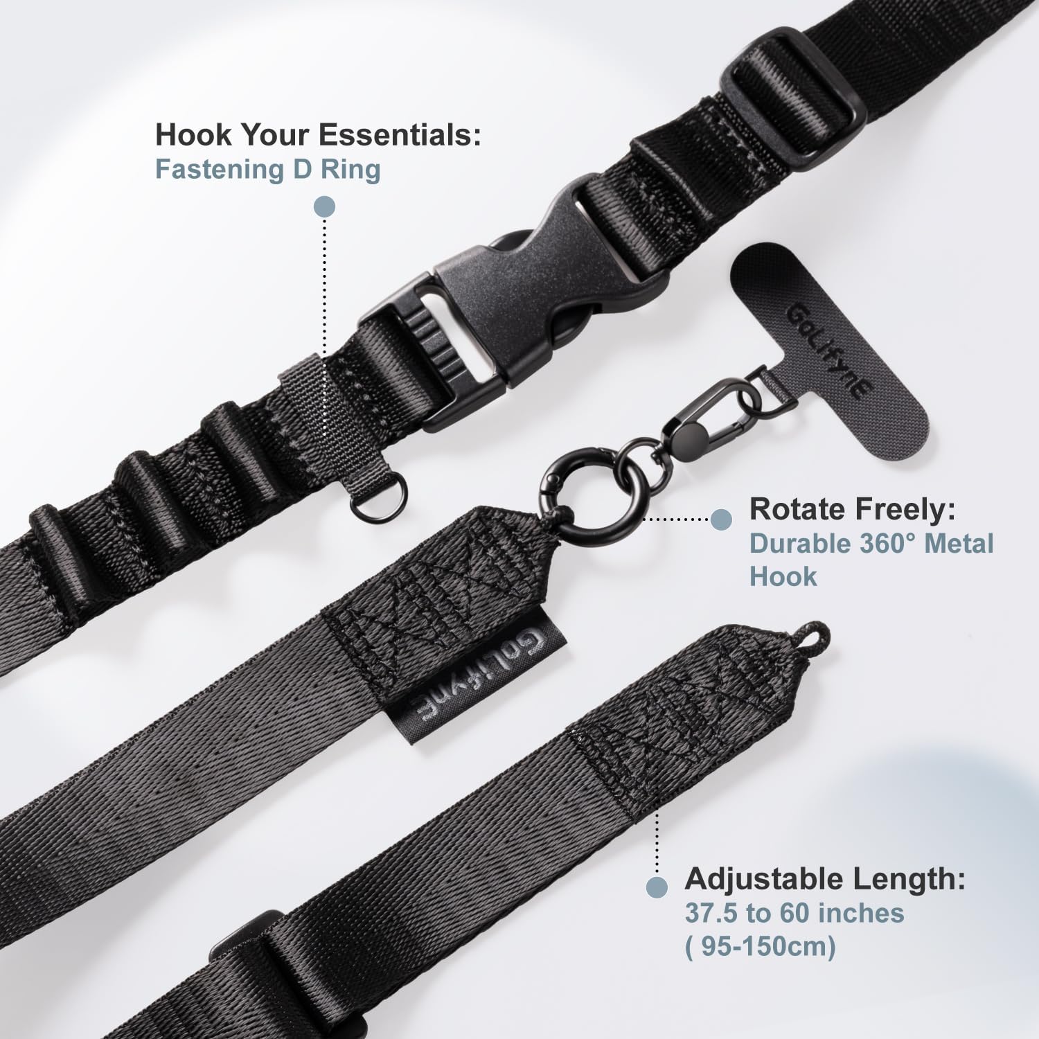 25mm Crossbody Phone Lanyard, Anti-Theft Crossbody Phone Strap for iPhone 16 Pro Max and Most Smartphones, Cell Phone Neck Lanyard w/ 2 Non-Adhesive Tether Tabs for Men and Women, Black
