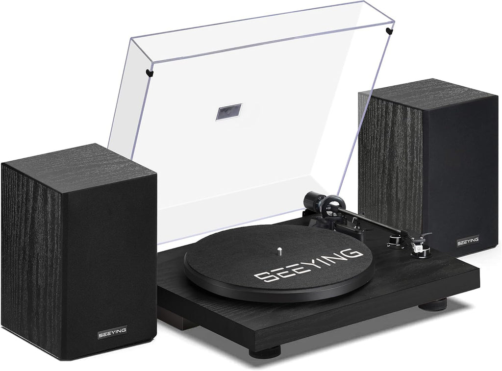 Record Player Vinyl Bluetooth Turntable with 36 Watt Stereo Bookshelf Speakers, Hi-Fi System with Magnetic Cartridge, USB Recording and Auto Stop