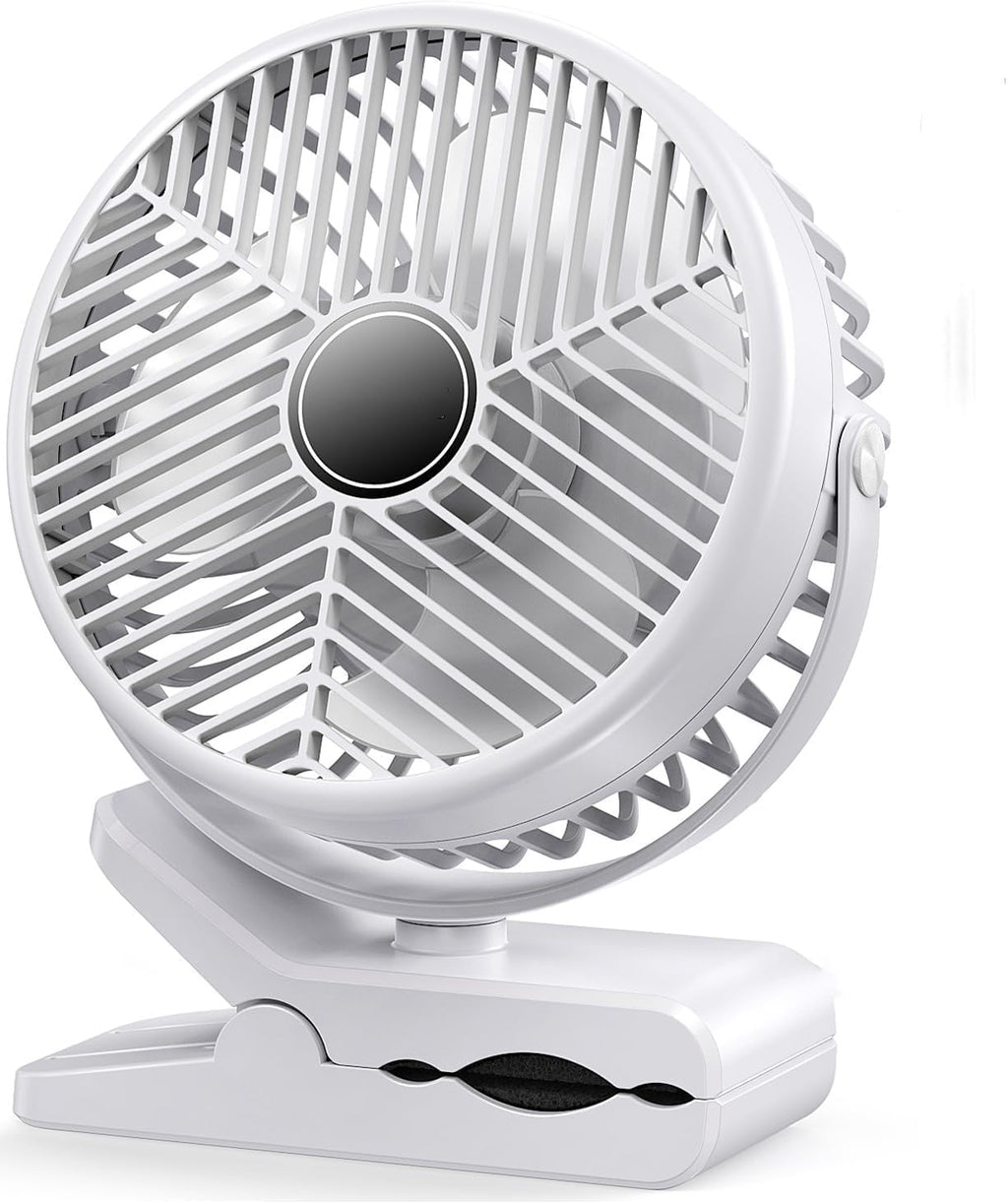 Portable Clip-on Fan 10000mAh Rechargeable Battery Powered – 3-Speed Quiet Desk & Clamp Fan for Stroller, Camping, Office & Bedroom – 360° Rotation-1PACK-White