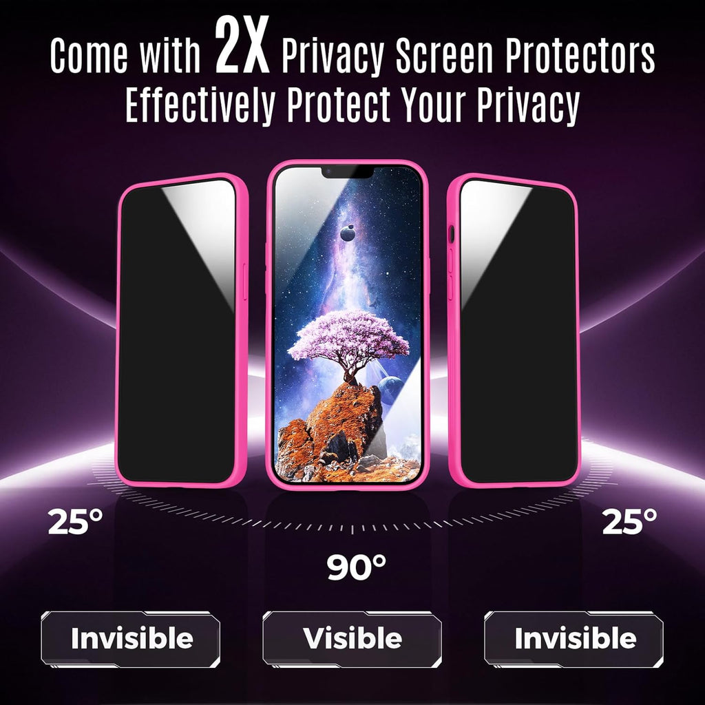 Designed for iPhone 13 Case, Compatible with MagSafe, with Privacy Screen Protectors X2, [Camera Protection] [15FT Military Drop Protection] Shockproof Phone Case, 6.1", Hot Pink