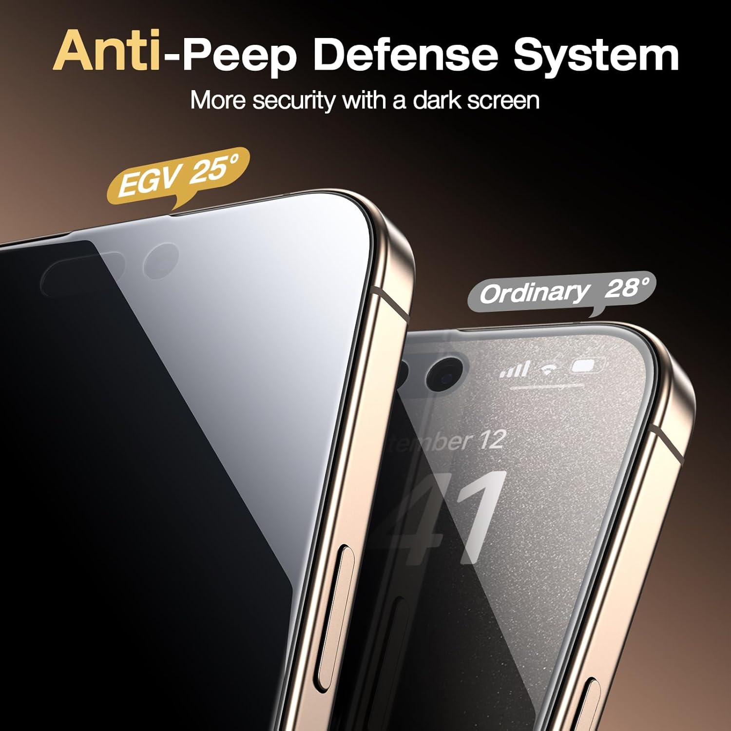 EGV 2 Pack Compatible for iPhone 15 Pro Privacy Screen Protector [6.7 Inch], 9H+ Military Grade Shatterproof Tempered Glass, Dust-Free Alignment Frame, Easy to Install for Beginners, Bubble-Free