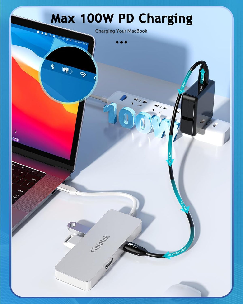USB C Hub, 7 Ports 1 USB C Multiport Adapter with 4K HDMI, 100W PD Charging, USB 3.0 5Gbps Data Port and 2 USB 2.0，TF/SD Card Reader, for MacBook Air, MacBook Pro, iPhone 15, iPhone 15 Pro Max