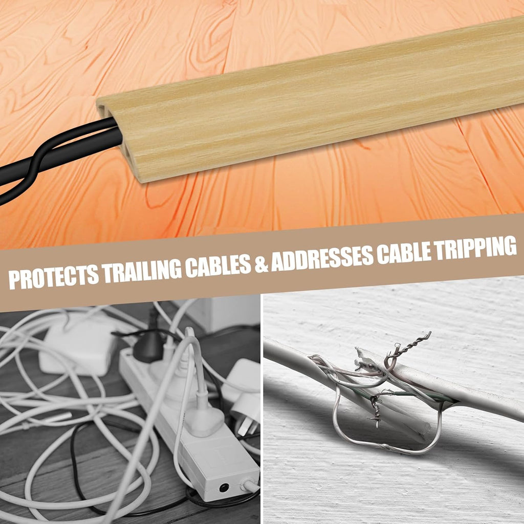 Floor Cord Cover Self Adhesive Cord Hider,10FT Cable Management, Extension Strip Protector for Wires, Prevent Cable Trips for Offices, Gyms, Exhibitions Cavity:0.47"(W) x0.35(H) WoodLightyellow