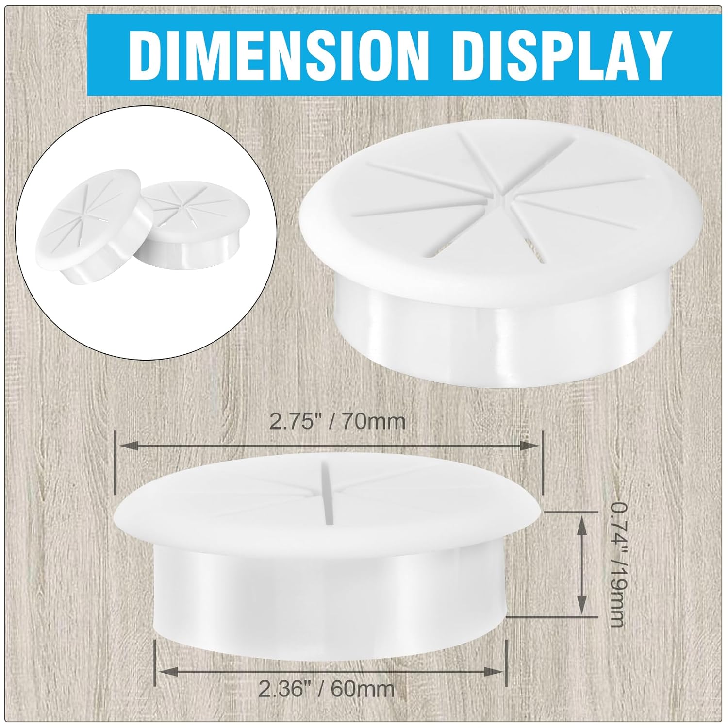 2-3/8" White Desk Grommet, JTemgle Flexible Cable Grommet Rubber Cable Hole Cover Wire Organizer Caps Desktop Cord Management for Home Office TV Stands Tabletops, 10 Pieces
