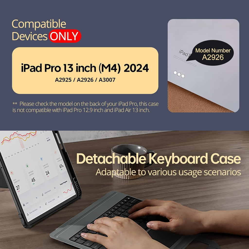 Nillkin Magic Keyboard Case for iPad Pro 13 inch M4 2024, Handheld Case for iPad Pro 13 inch 2024 with Keyboard, Pencil Holder, Large Trackpad, 7 Colors Backlit, Camera Protection, Black