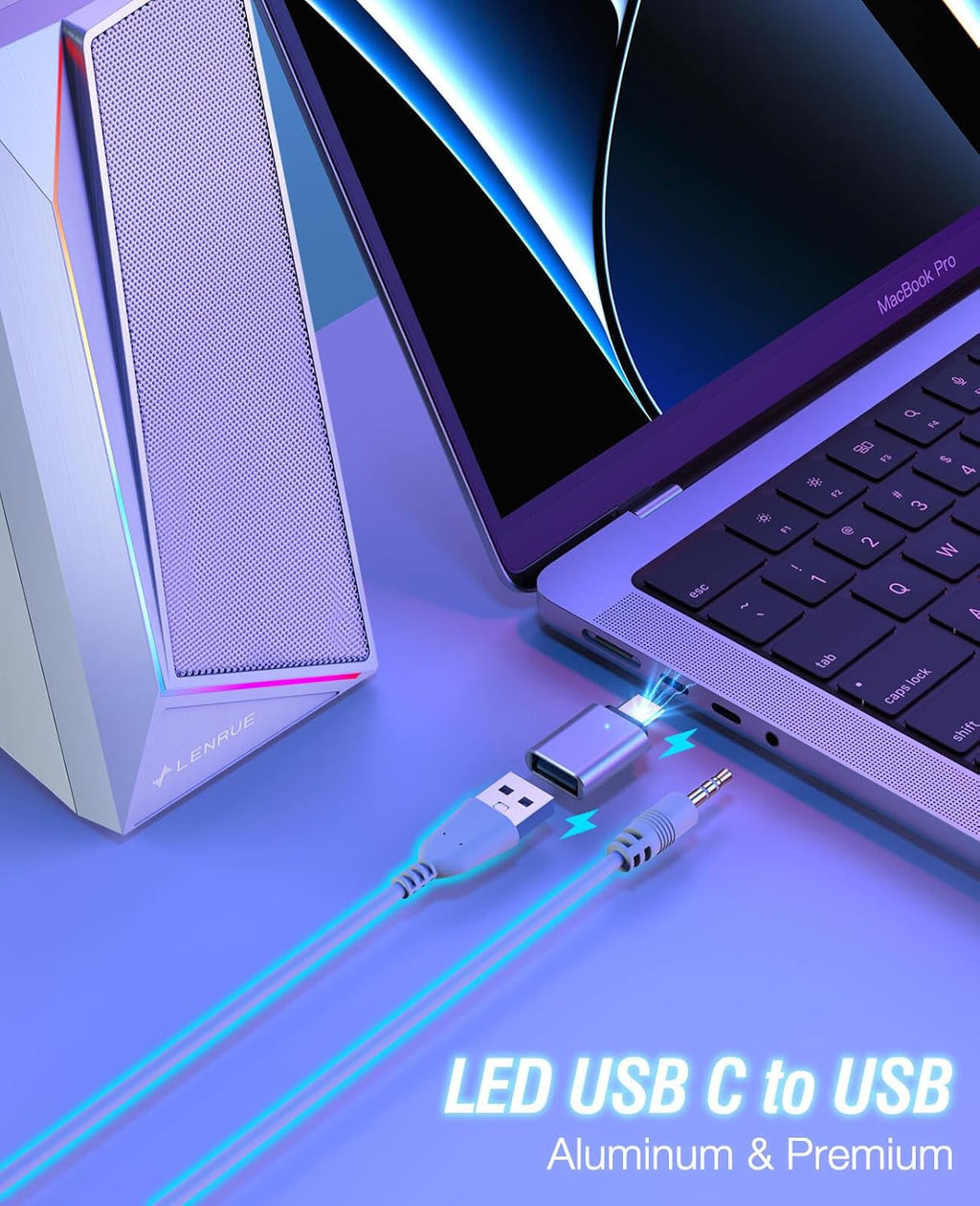 LENRUE Computer Speakers, USB/USB-C Powered PC Speakers with Loud Stereo Sound, Headphone-in for Desktop, Laptop, Monitor