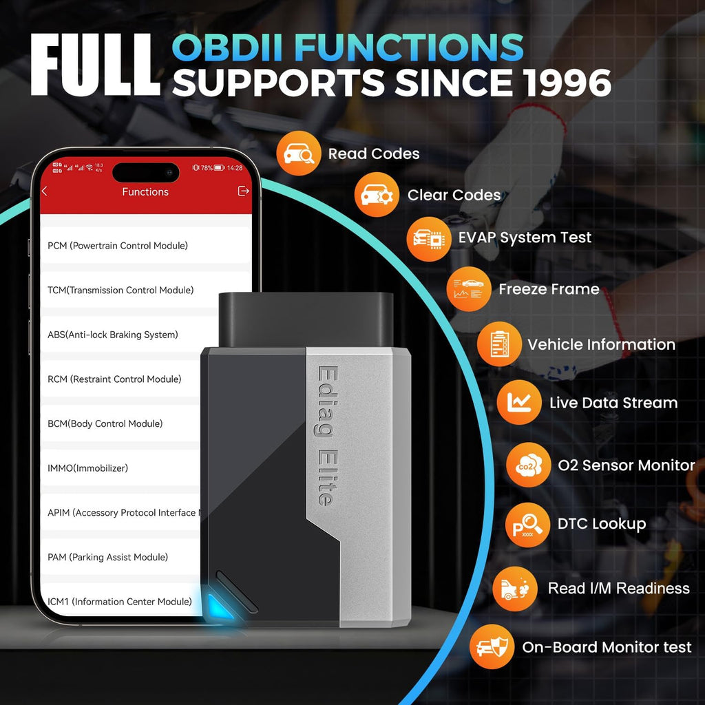 KINGBOLEN Ediag Elite OBD2 Scanner Bluetooth, Bi-Directional Control Scanner All System Diagnostic Tool for iOS & Android, 15+ Hot Reset, CANFD Protocol, FCA AutoAuth, No Subscriptions Lifetime Update