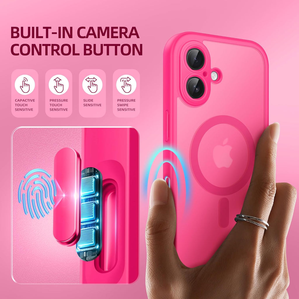 BERFY Magnetic for iPhone 16 Case, Compatible with MagSafe, Built-in Privacy Screen Protector and Upgraded Camera Protection, Anti-Spy Full Body Shockproof Phone Case for 16 6.1", Hot Pink