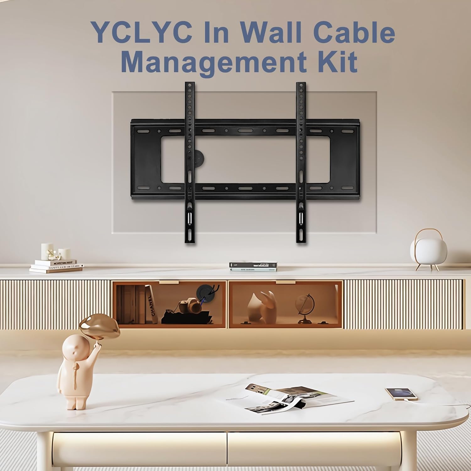 3in TV Cable Hider Wall Kit, YCLYC Large TV Cord Hider for Wall Mounted TV, TV Cord Covers for Wires on Wall Kit, Behind in Wall Cable Management Kit, Black TV Wire Hider for Wall (2Pack)