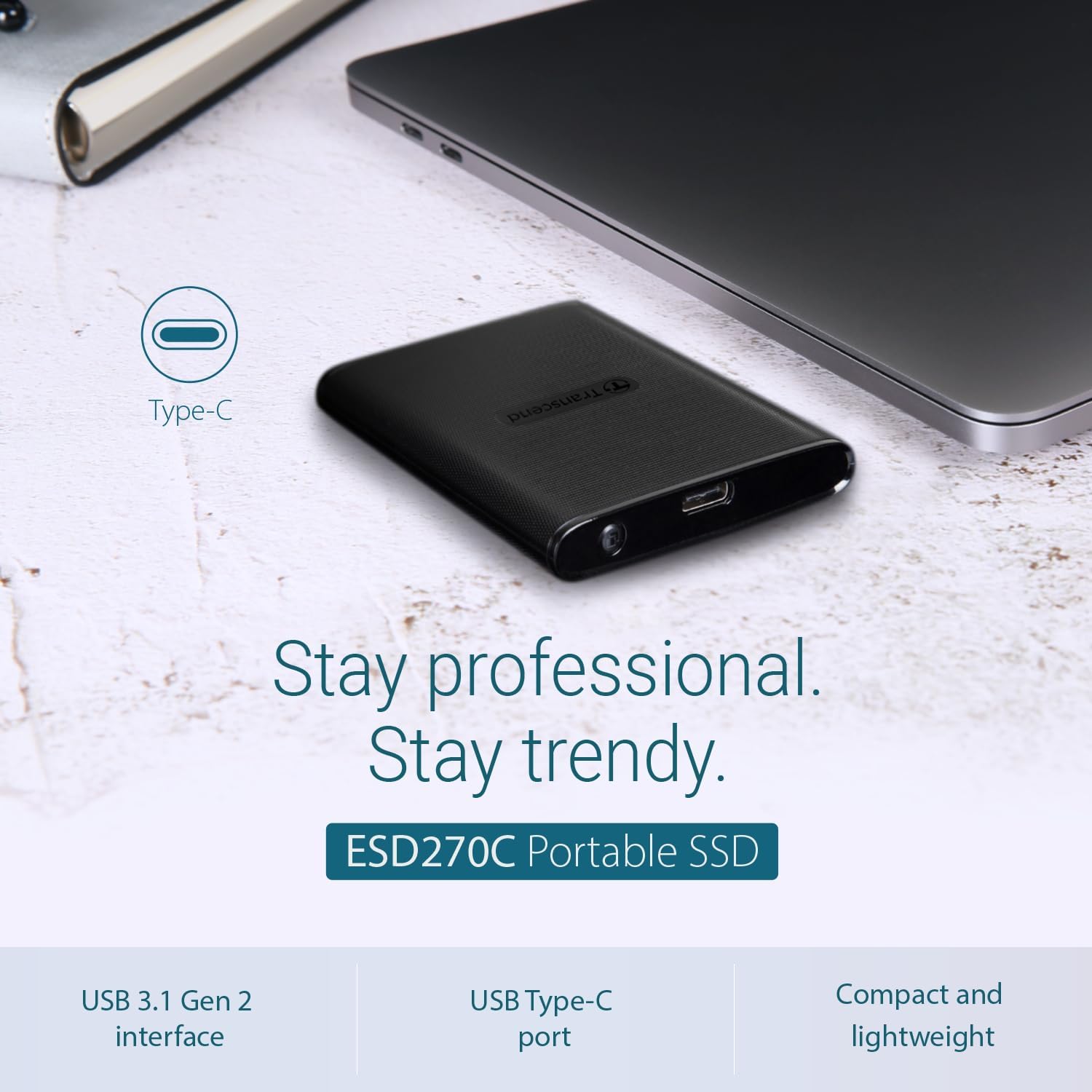 Transcend 1TB External SSD for iPhone/iPad/Mac/Windows/Android, PC/Laptop/Tablet/TV/Game Console, Portable Solid State Drive with One Touch Back up, One-Time Password Unlock, Type-A&Type-C Cables