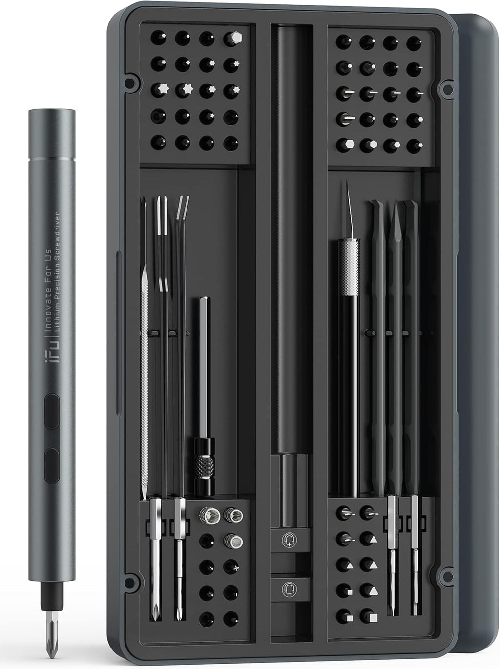 iFu Mini Electric Screwdriver, 90 in 1 Precision Screwdriver Set – Small Cordless Power Screwdriver with LED Light & 64 Magnetic Bits, Repair Tool for Phone Laptop Camera Watch Computer
