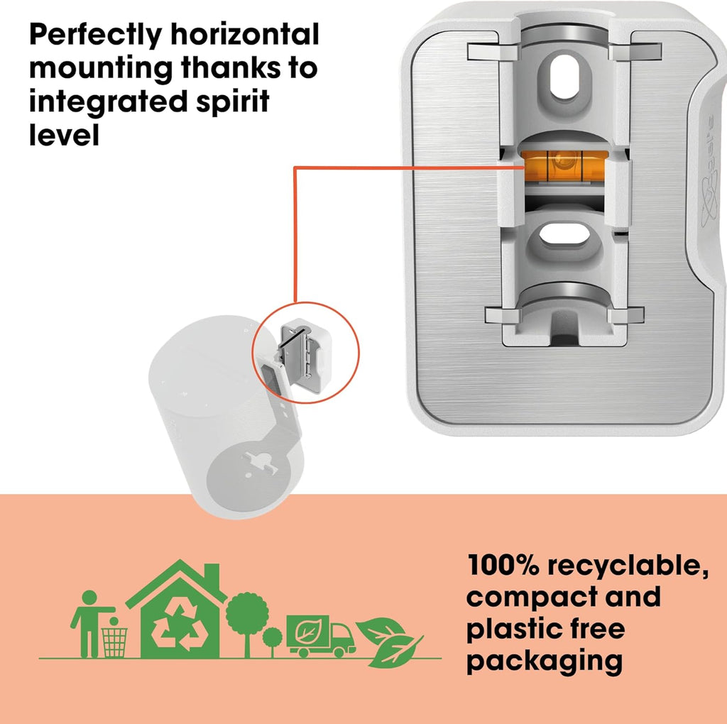 Vogel's SWM 4111 Speaker Wall Bracket for Sonos ERA 100, Max. 11 lbs (5 kg), Tiltable -30º/+30º, Swivels up to 70º (Left/Right), White, 1 Bracket