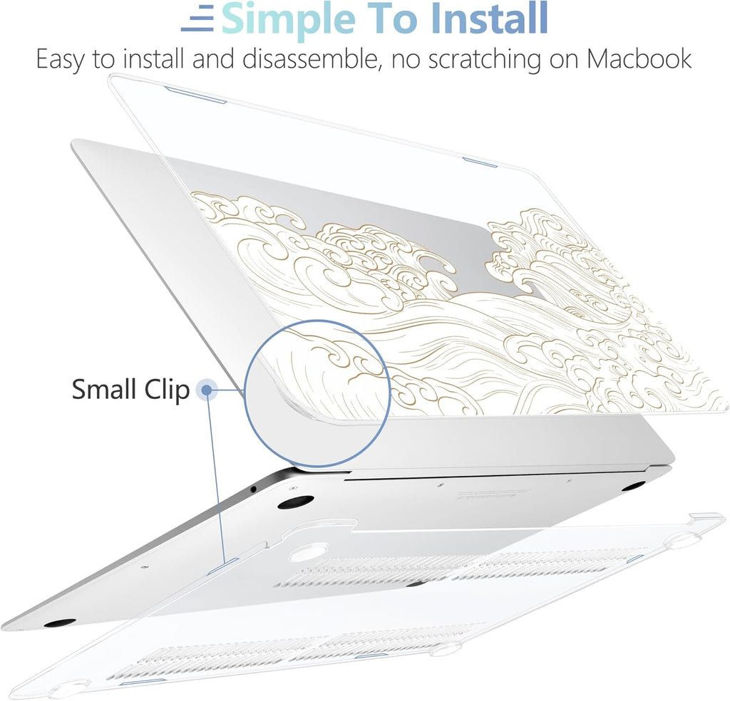 MEEgoodo for MacBook Air 13.3 inch Case 2021 2020 2019 2018 A2337 M1 A2179 A1932, Laptop Shell with Keyboard Webcam Cover & Trackpad Film & Type C Adapter for MacBook Air M1, Hand Drawn Wave