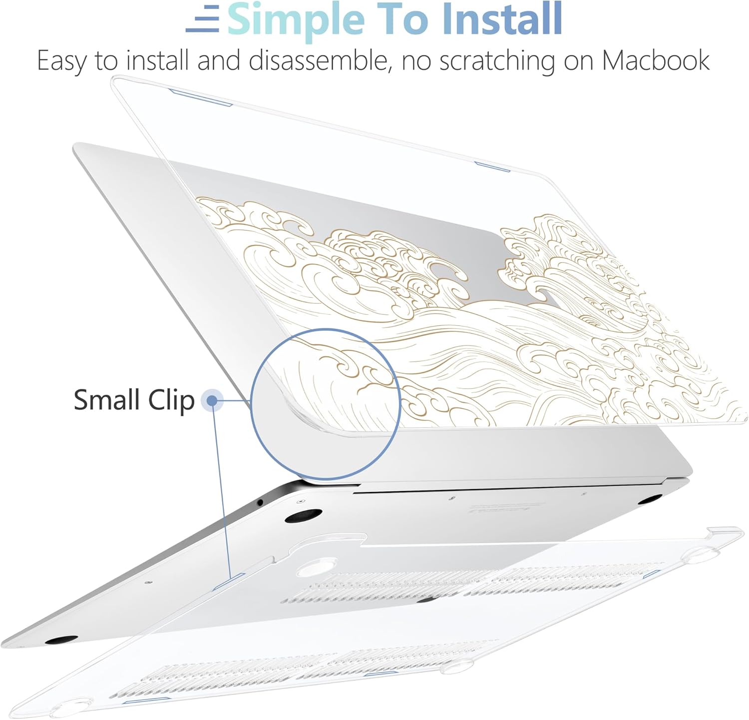 MEEgoodo for MacBook Air 13.3 inch Case 2021 2020 2019 2018 A2337 M1 A2179 A1932, Laptop Shell with Keyboard Webcam Cover & Trackpad Film & Type C Adapter for MacBook Air M1, Hand Drawn Wave