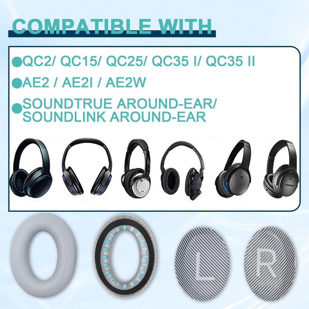 Replacement Earpads Cushions for Bose QuietComfort 35 & Quiet Comfort 35 II, Headphones Ear Covers Ear Pads for Bose QC35/QC35II/25/15 QC2 / Ae2 / Ae2i / Ae2W / Sound Link/Sound True-Grey
