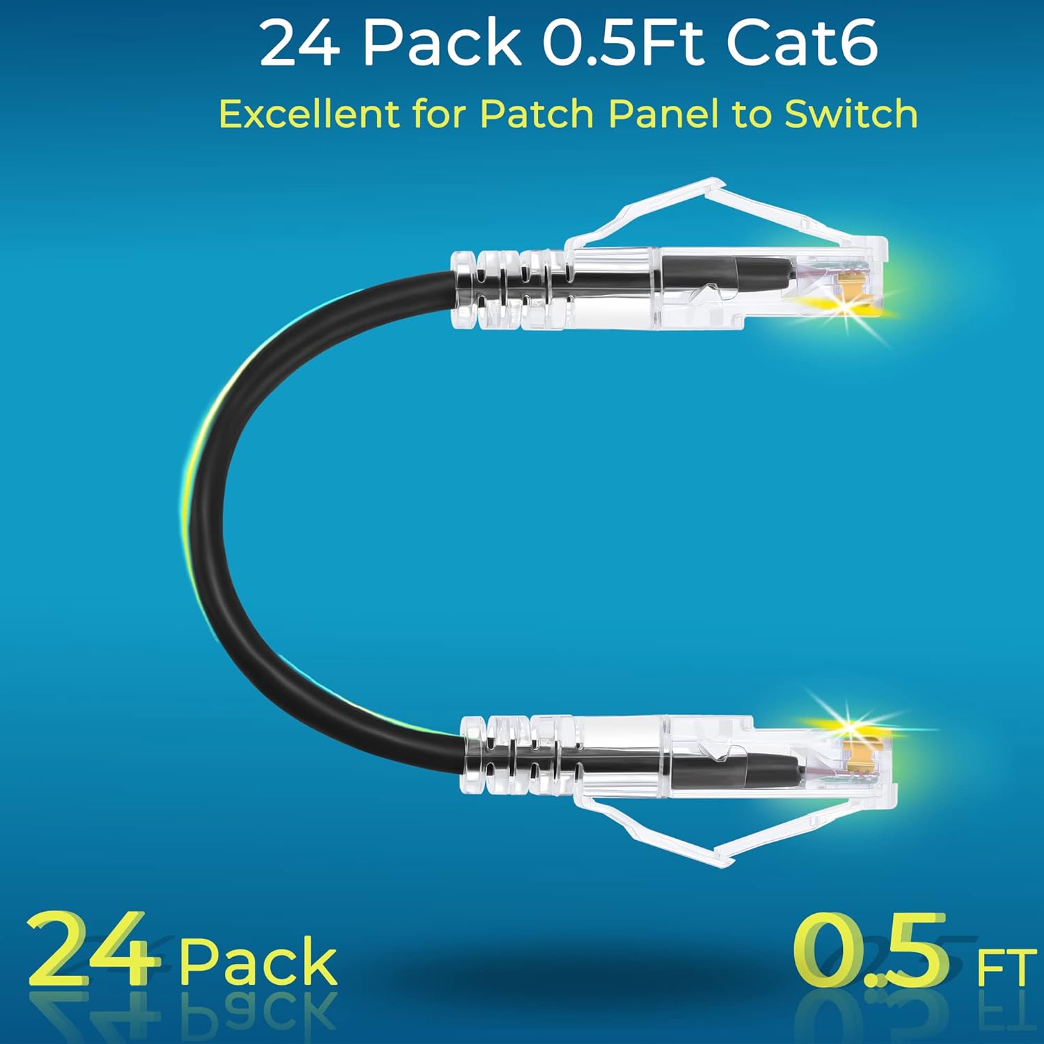 Rapink Patch Cables Cat6/ Cat6a 0.5ft (24 Pack) Slim, Cat6a Ethernet Patch Cable 10G Support, Snagless Cat 6 Patch Cable for Patch Panel to Switch, Flexiable Cat6 Ethernet Cable Black