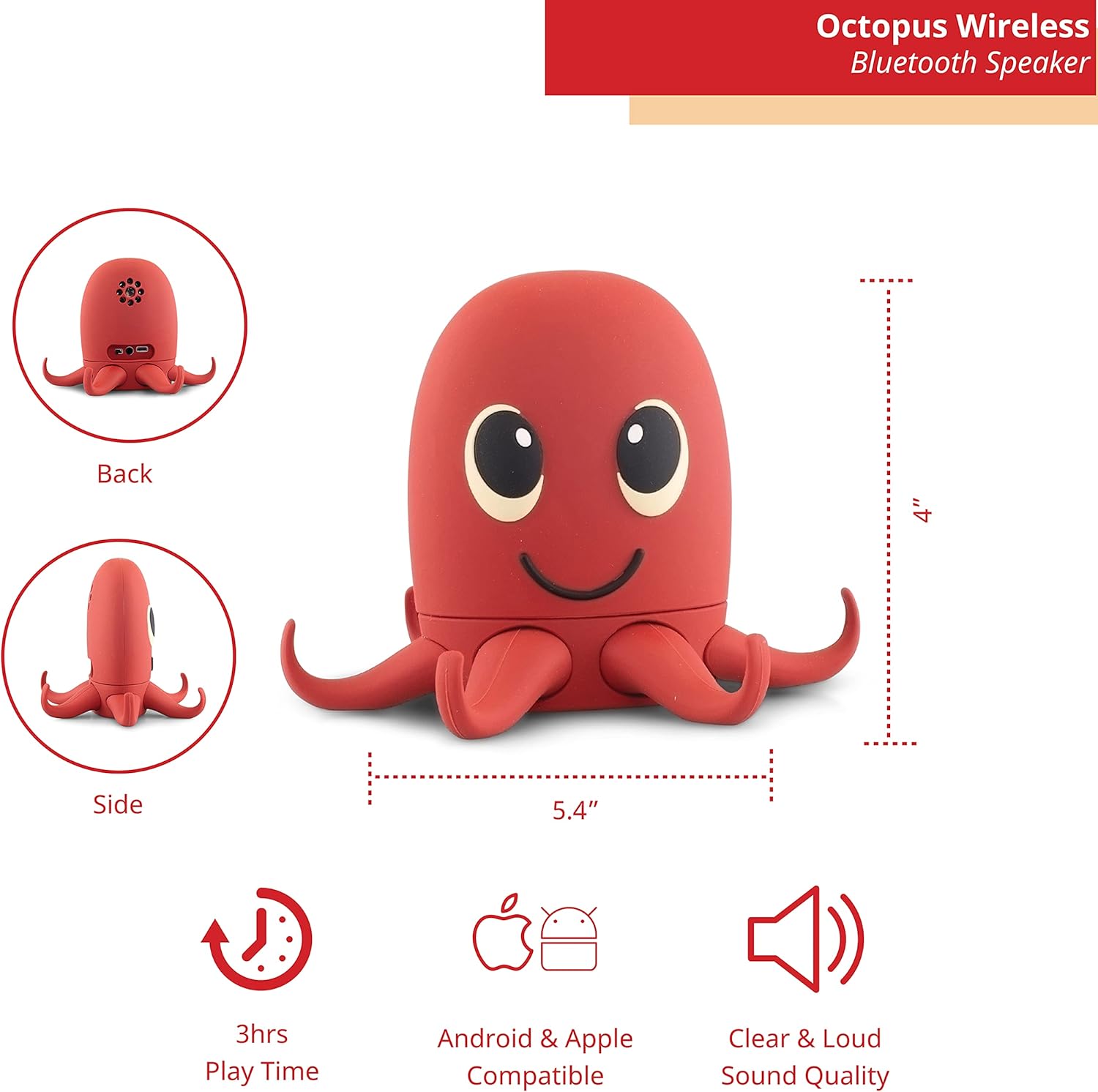 Octopus Bluetooth Wireless Speaker - Bluetooth Speaker for Kids - Portable Bluetooth Speaker in Many Fun Designs - Compatible with iPhone and Android Devices