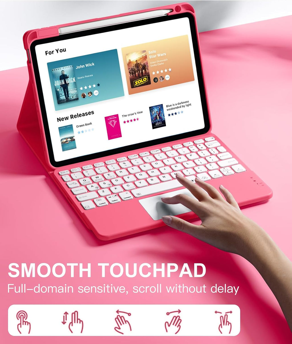 Compatible with iPad Air 11 Inch & Air 5th/ Air 4th Generation Case with Keyboard - Multi-Touch Trackpad, 7-Color Backlit, Detachable Folio Cover for Air 11-inch M3/M2 (2025/2024) (Pink)