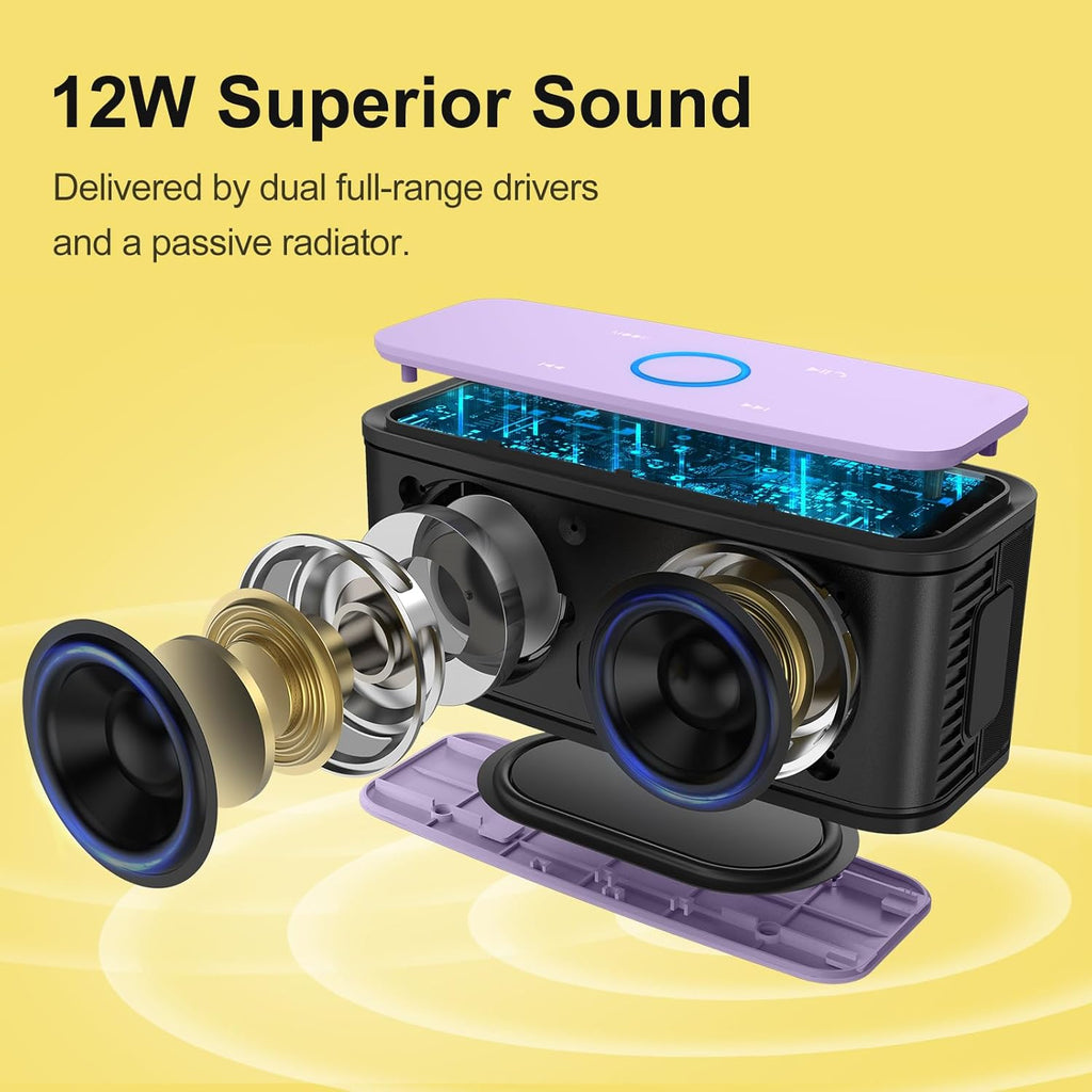 DOSS SoundBox Touch Wireless Bluetooth Speaker with 12W HD Sound and Bass, IPX5 Water-Resistant, 20H Playtime, Handsfree, Portable for Office, Home, Outdoor, Travel-Purple