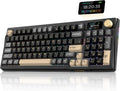 RedThunder K95 Wireless Mechanical Keyboard, TFT Screen & Knob, Tri-Mode BT5.0/2.4GHz/USB-C Hot Swappable Custom, Pre-lubed Linear Pink Switches, Gasket Structure, RGB Gaming Keyboard, Black-Gold