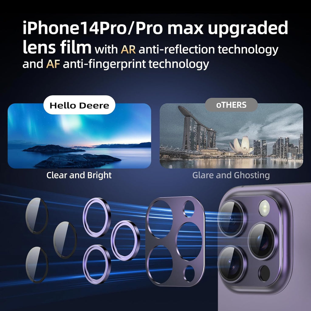 Compatible with iPhone 14 Pro Max Camera Lens Protector, [Case-Friendly][Strong Adsorption][AR Anti-Reflection]Tempered Glass Full Coverage Camera Screen Protector for iPhone 14 Pro,Purple