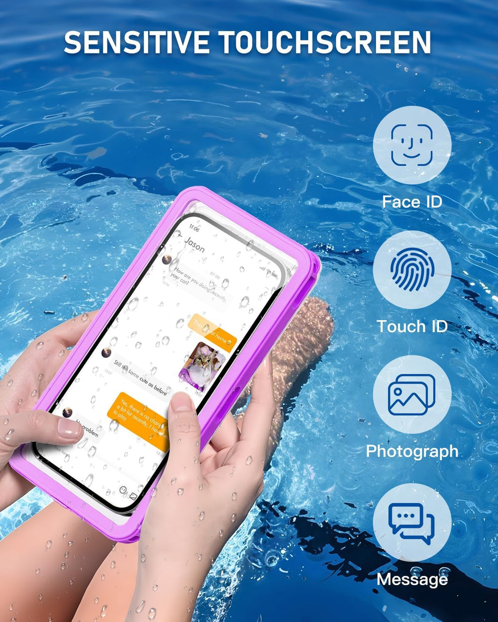 Waterproof Phone Case,IPX8 Waterproof Phone Pouch for Beach & Snorkeling Essentials,Phone Waterproof Case with Lanyard, Universal Case Up to 6.9" for iPhone,Samsung (Purple)