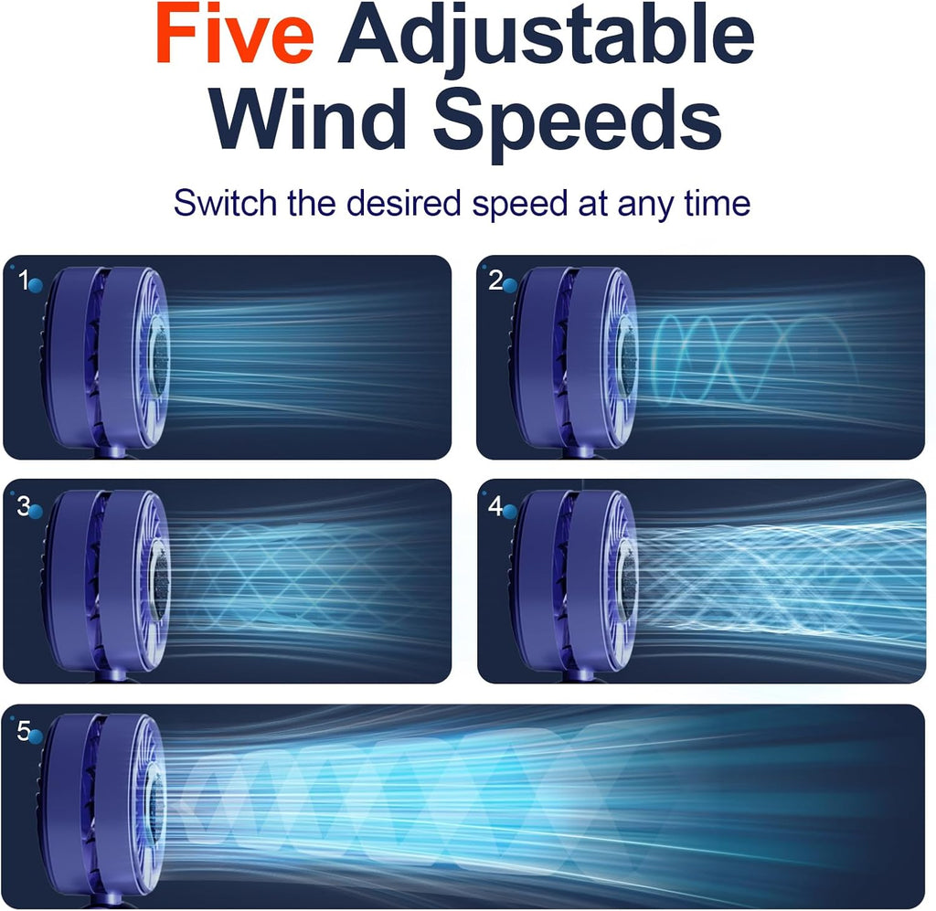 Blows Cold Air Portable Handheld Fan with Stand & Lanyard, 5000mAh USB-C Rechargeable Battery, 12H/5-Speed LED Display Mini Fan for Travel Beach Cruise Concerts Outdoor Events(Blue)