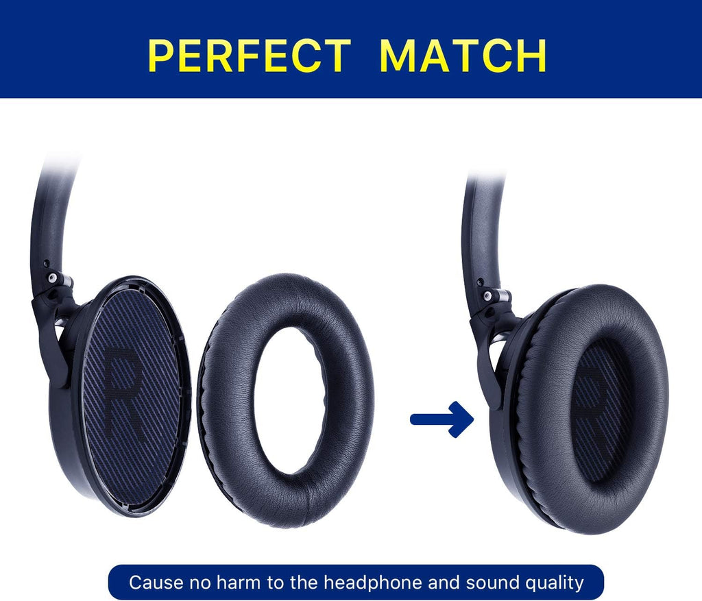 Replacement Ear Pads for Bose QuietComfort 35 (QC35) & Quiet Comfort 35 II (QC 35 ii) Headphones, EarPads Cushions with Noise Isolation Memory Foam, Softer Protein Leather, Added Thickness