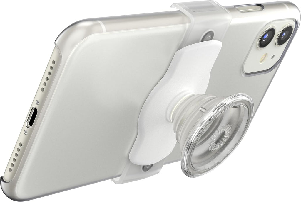 PopSockets Phone Grip Slide for Phones and Cases, Sliding Phone Grip with Expanding Kickstand - Clear on White