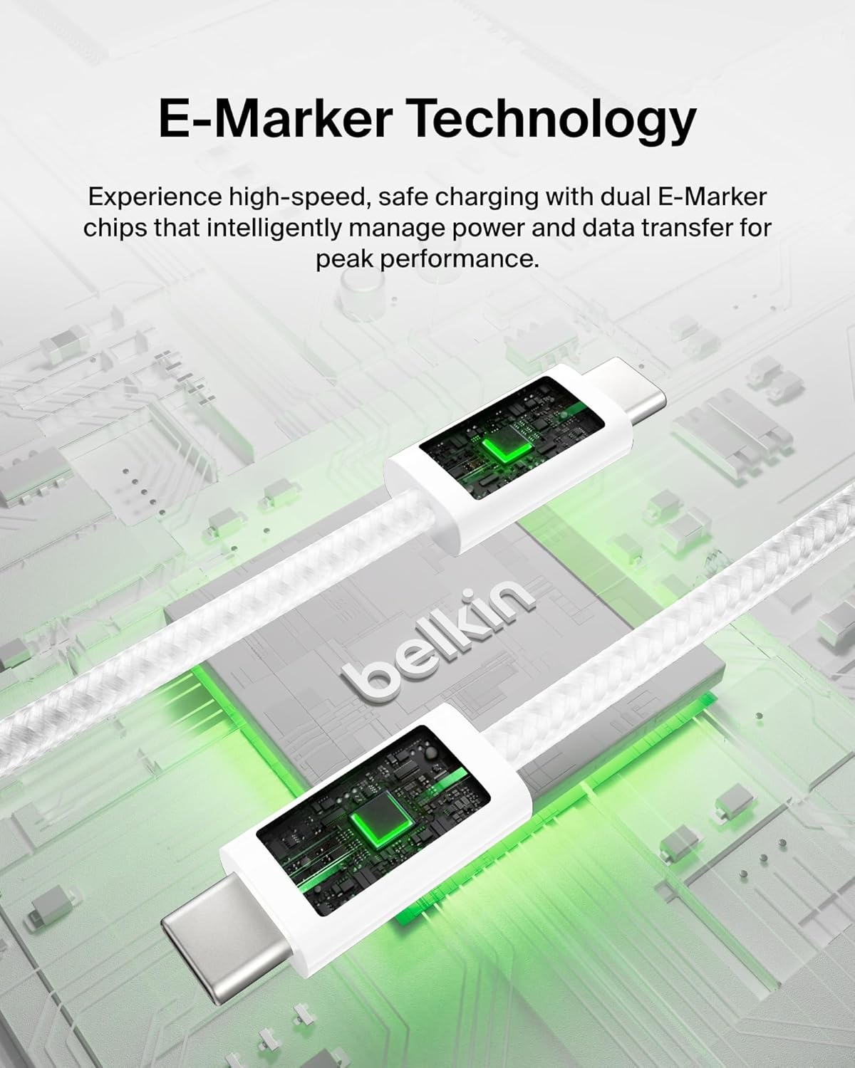 Belkin USB C to USB C Cable, 6.6ft, 240W - Type C Charger, iPhone Charger Cord, Soft, Braided, Flexible for iPhone 17, Galaxy S25, Pixel 10, MacBook, Chromebook, iPad Pro, Switch Steam Deck – White