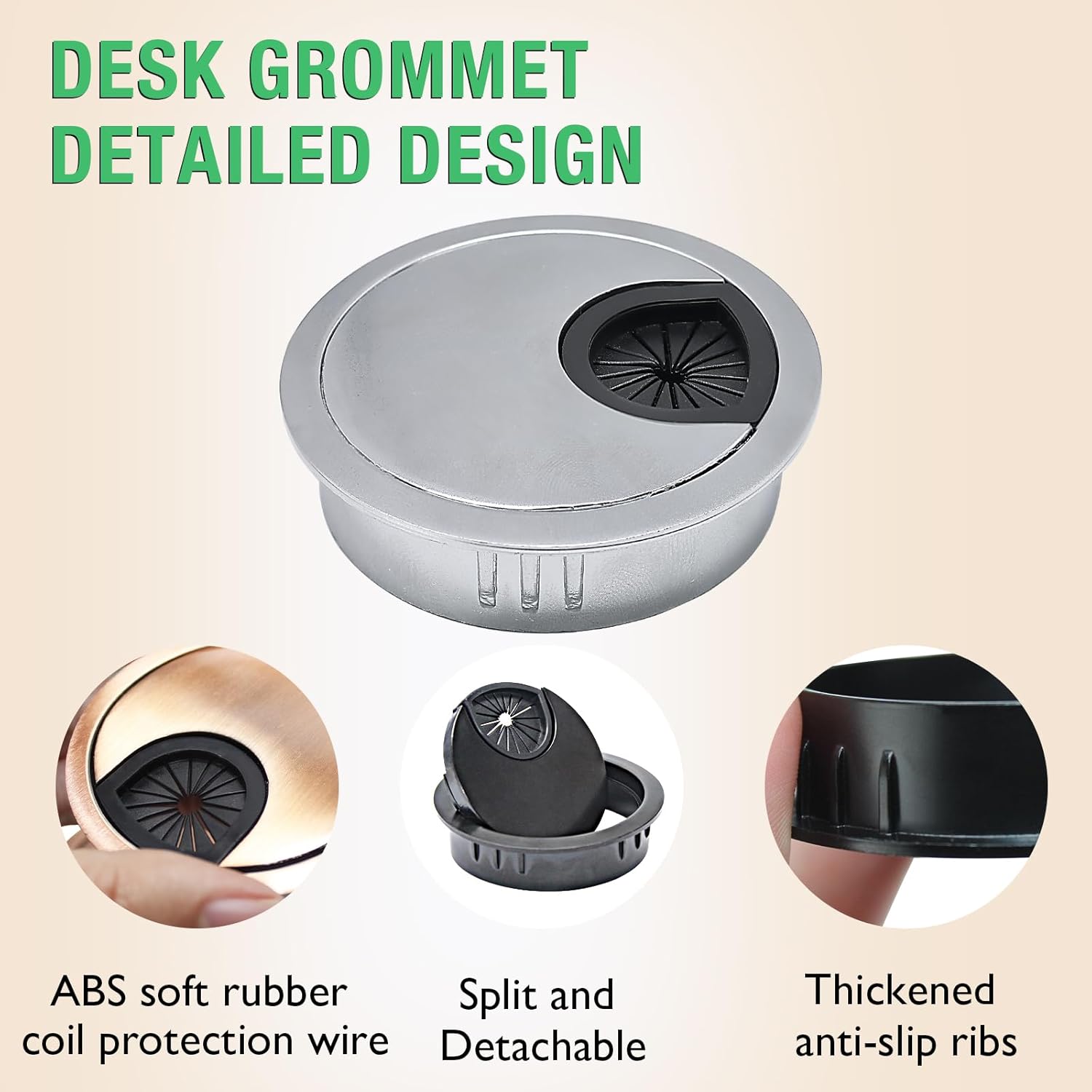 2 Pcs Desk Grommet 3-1/8" / 80 mm, Desk Cord Hole Cover, Cable Grommet Metal Zinc Alloy Materilal, Desk Hole Grommet for Home & Office Pc, Detachable Cable Cord Organizer-Copper Red