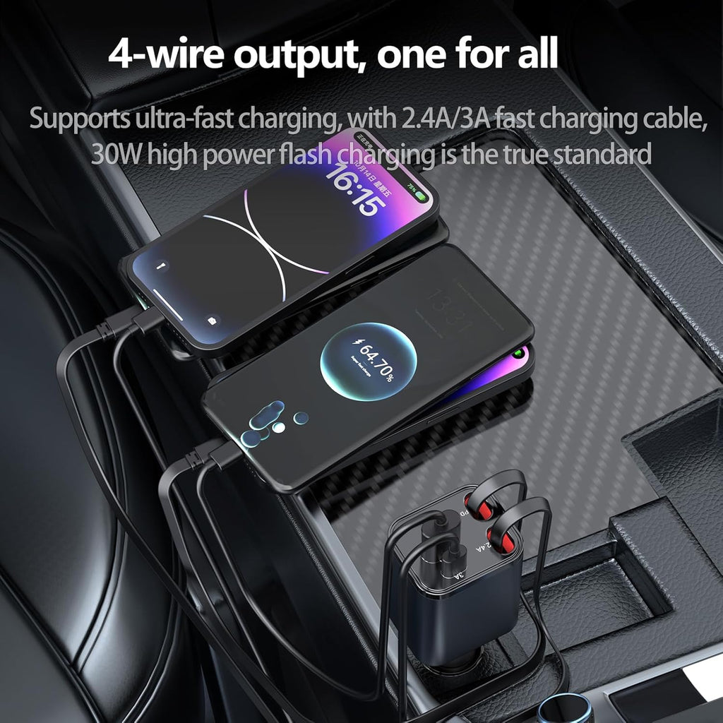 Mini Retractable Car Charger, 87W Car Accessories Adapter for iPhone 16 USB C Charger Fast Charging, Travel Essentials Gifts for Women Men, Road Trip Essentials for iPhone 16e 16 15 14 13 12