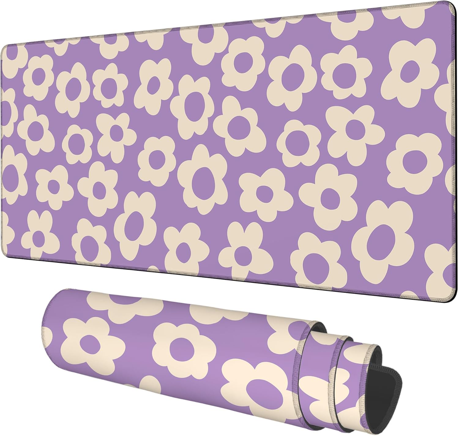 Vintage Groovy Flowers Gaming Mouse Pad 3mm Thick Stitched Edge Waterproof Non-Slip Large Computer Keyboard Mouse Mat,Suitable for Office Entertainment Decorative Desk Pad 35.4 x 15.7 Inches