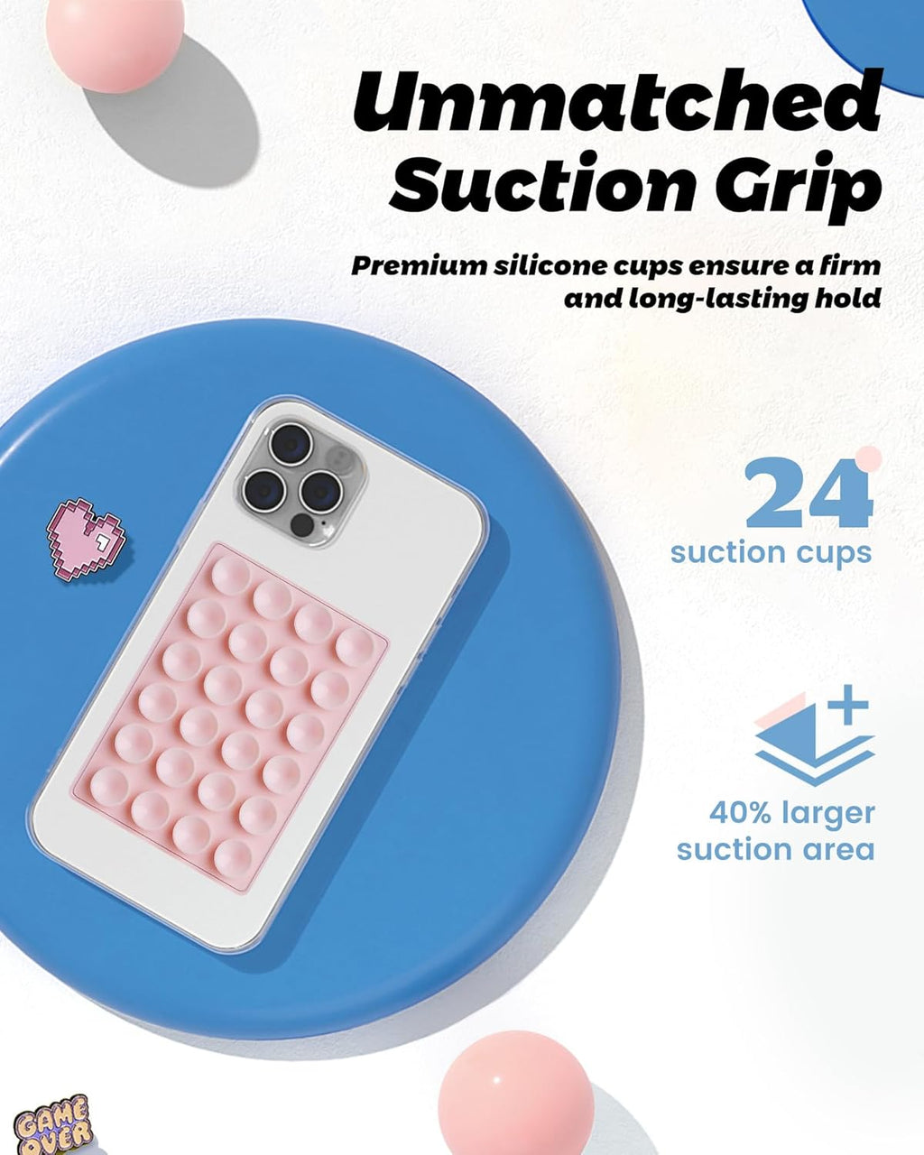 amBand Magnetic Suction Phone Mount for MagSafe Case, Silicone Octo Cup Buddy Sticky Grip Holder for iPhone, Removable Hands-Free Selfie/Video for TikTok Influencers, Women Gift, Light Pink