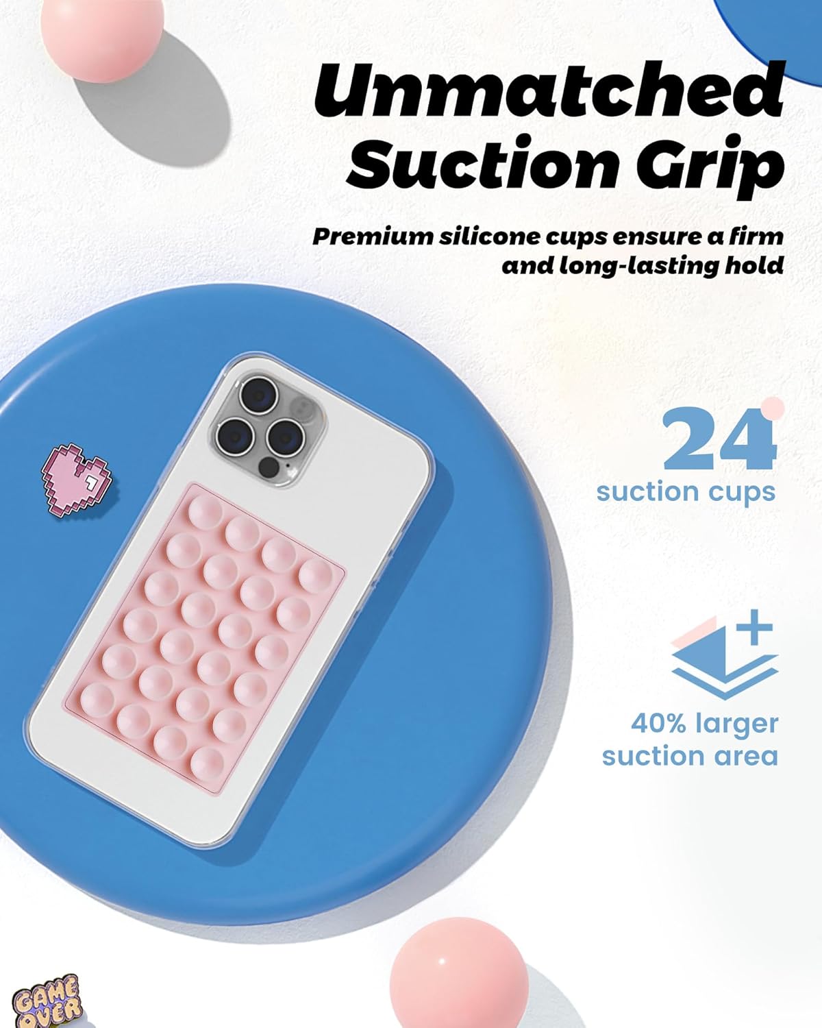 amBand Magnetic Suction Phone Mount for MagSafe Case, Silicone Octo Cup Buddy Sticky Grip Holder for iPhone, Removable Hands-Free Selfie/Video for TikTok Influencers, Women Gift, Light Pink