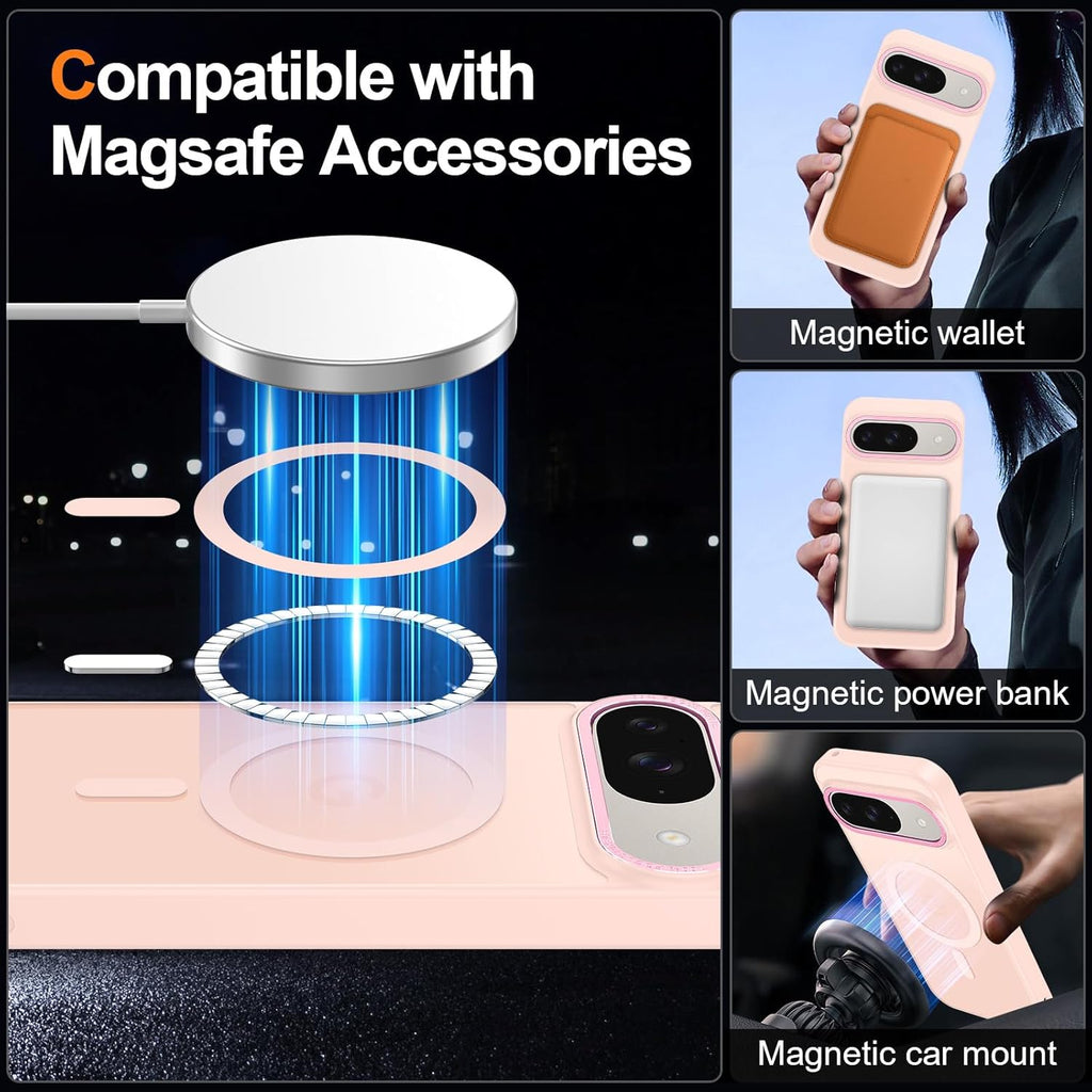 Magnetic for Google Pixel 9/Pixel 9 Pro Case, [Military Grade Drop Protection] [Compatible with MagSafe] Shockproof Slim Translucent Matte Anti-Slip for Women Girls Men Case, Pink