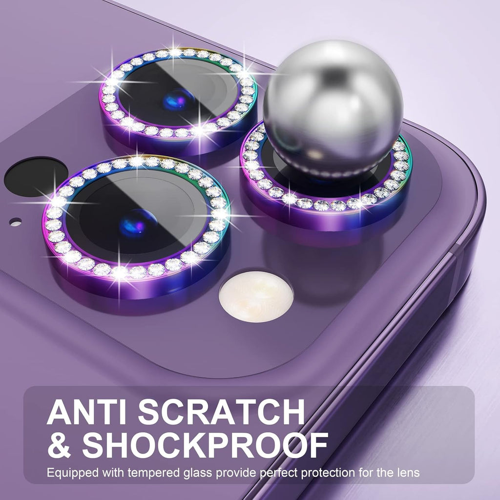 Choiche [3+1 for iPhone 14 Pro/iPhone 14 Pro Max Camera Lens Protector Bling, 9H Tempered Glass Camera Cover Screen Protector Metal Ring Decoration Accessories (Diamond-Colorful)