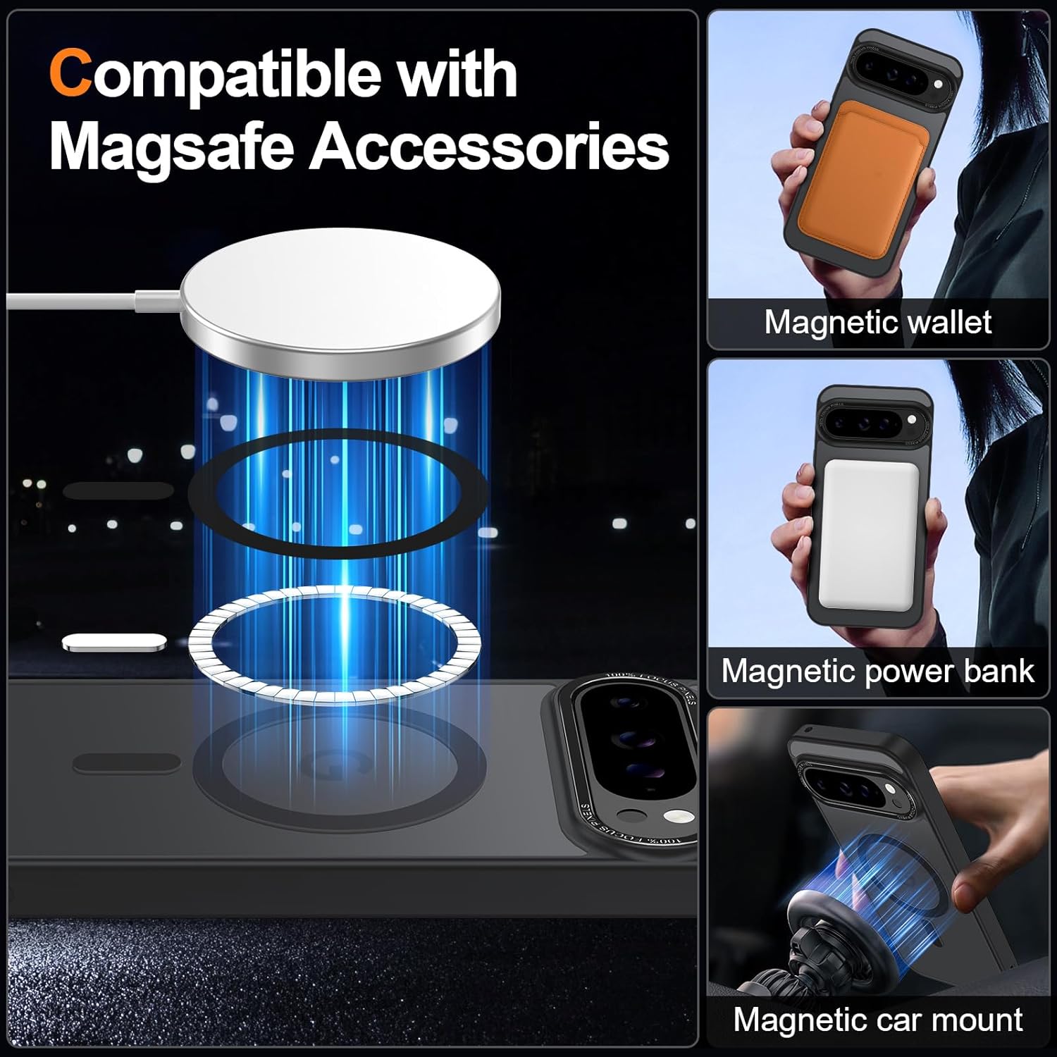 Magnetic for Google Pixel 9 Pro XL Case, [Military Grade Drop Protection] [Compatible with MagSafe] Shockproof Slim Translucent Matte Anti-Slip for Women Girls Men Case, Black