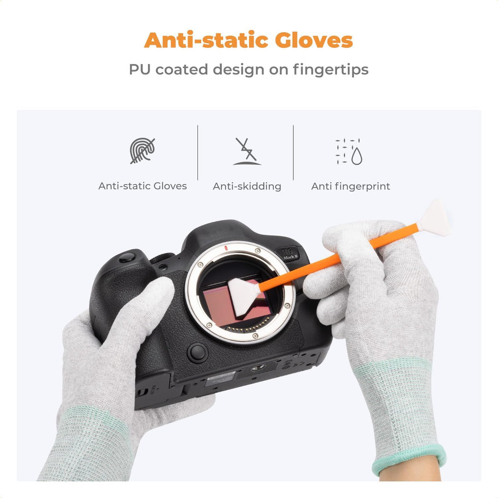 K&F Concept Full Frame Sensor Cleaning Kit, Mirrorless Camera Cleaner Kit - 20ml Sensor Cleaner, 10 X 24mm Double-Tipped Full Frame Sensor Cleaning Swabs & Gloves