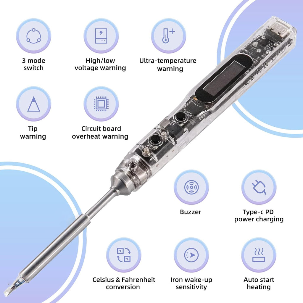 68W Electric Soldering Iron,SEQURE SI012 Pro Outdoor Portable Solder Iron, OLED Screen Digital Soldering Tools, Auto Start Heating, XT60 Cable,19V Adapter, Storage Bag, Tin Wire - TS D24