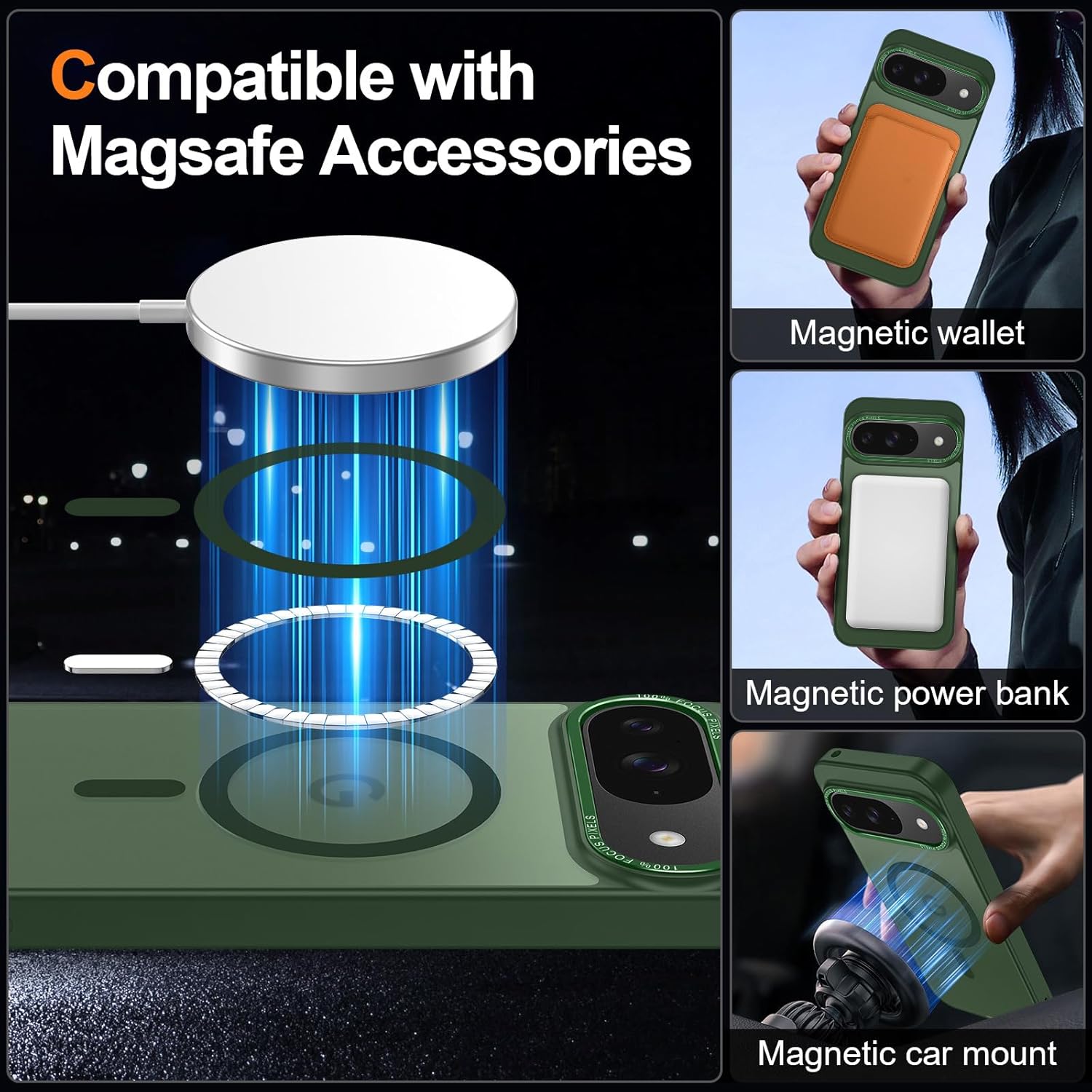 Magnetic for Google Pixel 10/Pixel 10 Pro Case, [Military Grade Drop Protection] [Compatible with MagSafe] Shockproof Slim Translucent Matte Anti-Slip for Women Girls Men Case, Forest Green