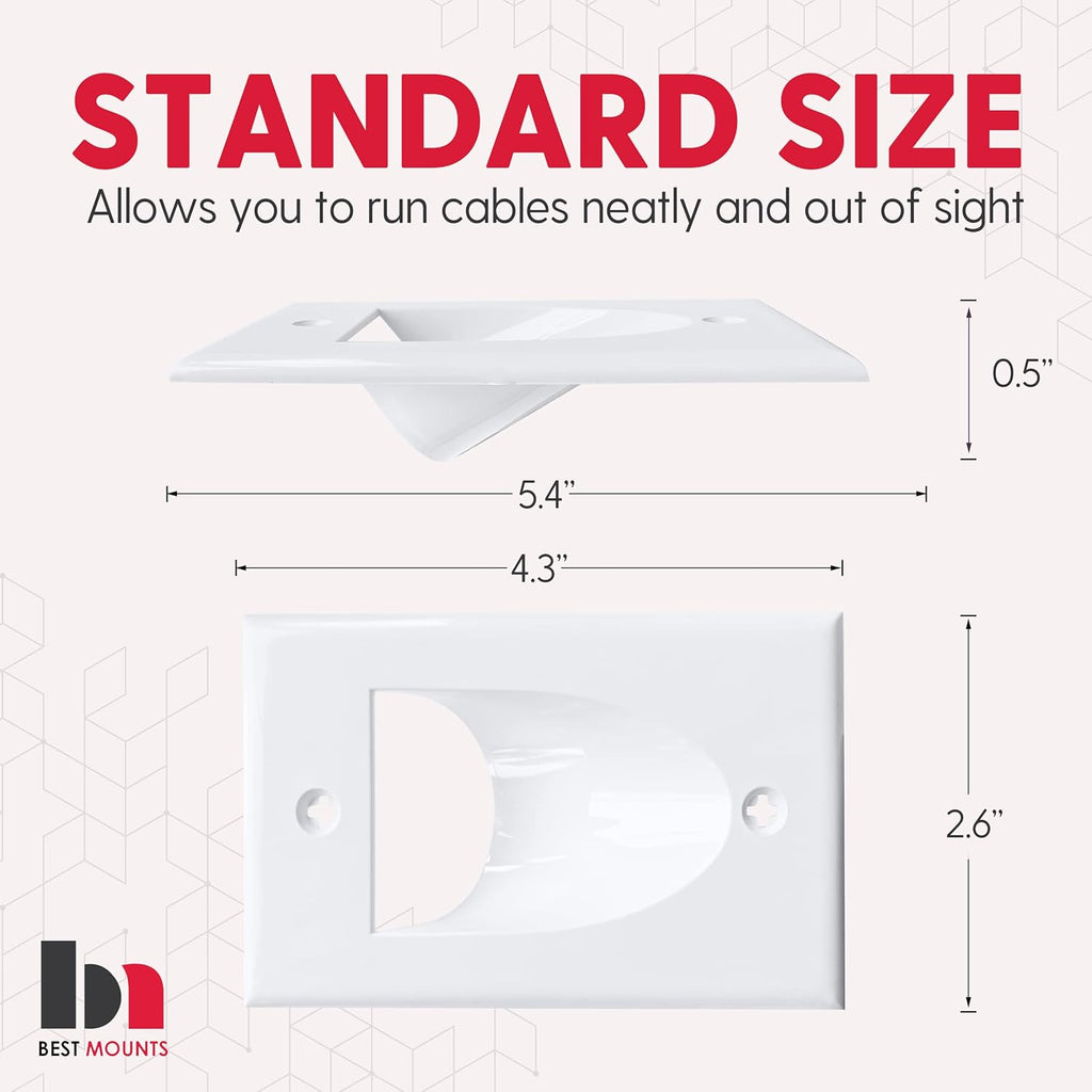BestMounts - 288 Pack Inner Nose Behind Wall Cable Management TV Cord Hider for Wall Mounted TV - Single Gang Low Voltage Recessed Wall Plates Cable Pass Through for Wires, HDTV, HDMI (White)