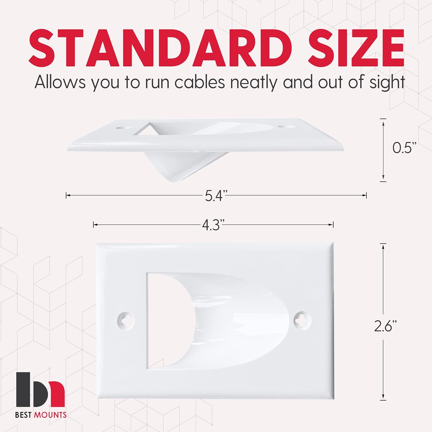 BestMounts - 288 Pack Inner Nose Behind Wall Cable Management TV Cord Hider for Wall Mounted TV - Single Gang Low Voltage Recessed Wall Plates Cable Pass Through for Wires, HDTV, HDMI (White)