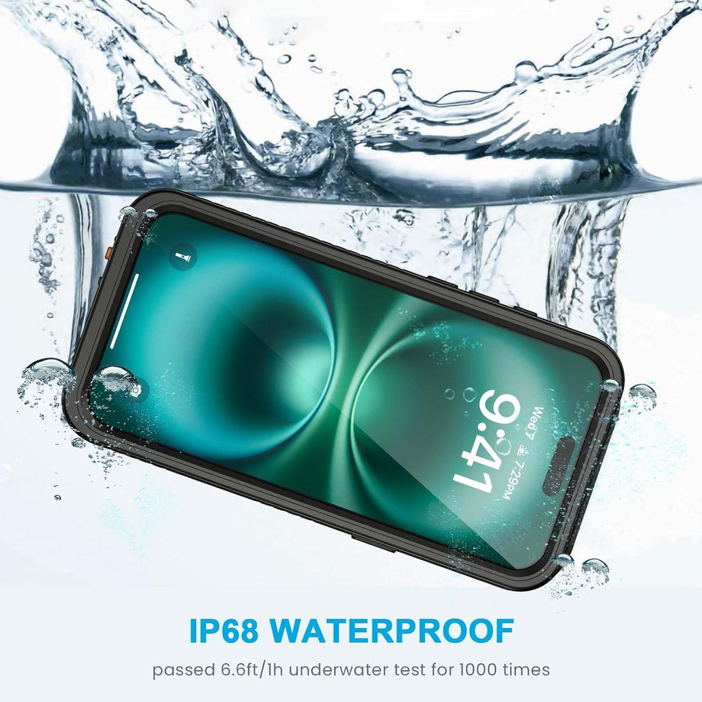 Lanhiem for iPhone 16 Pro Case, IP68 Waterproof Dustproof Shockproof 16 Pro Cases with Built-in Screen Protector, Protective Heavy Duty Rugged Phone Cover for iPhone 16 Pro - 6.3 inch (Black/Clear)