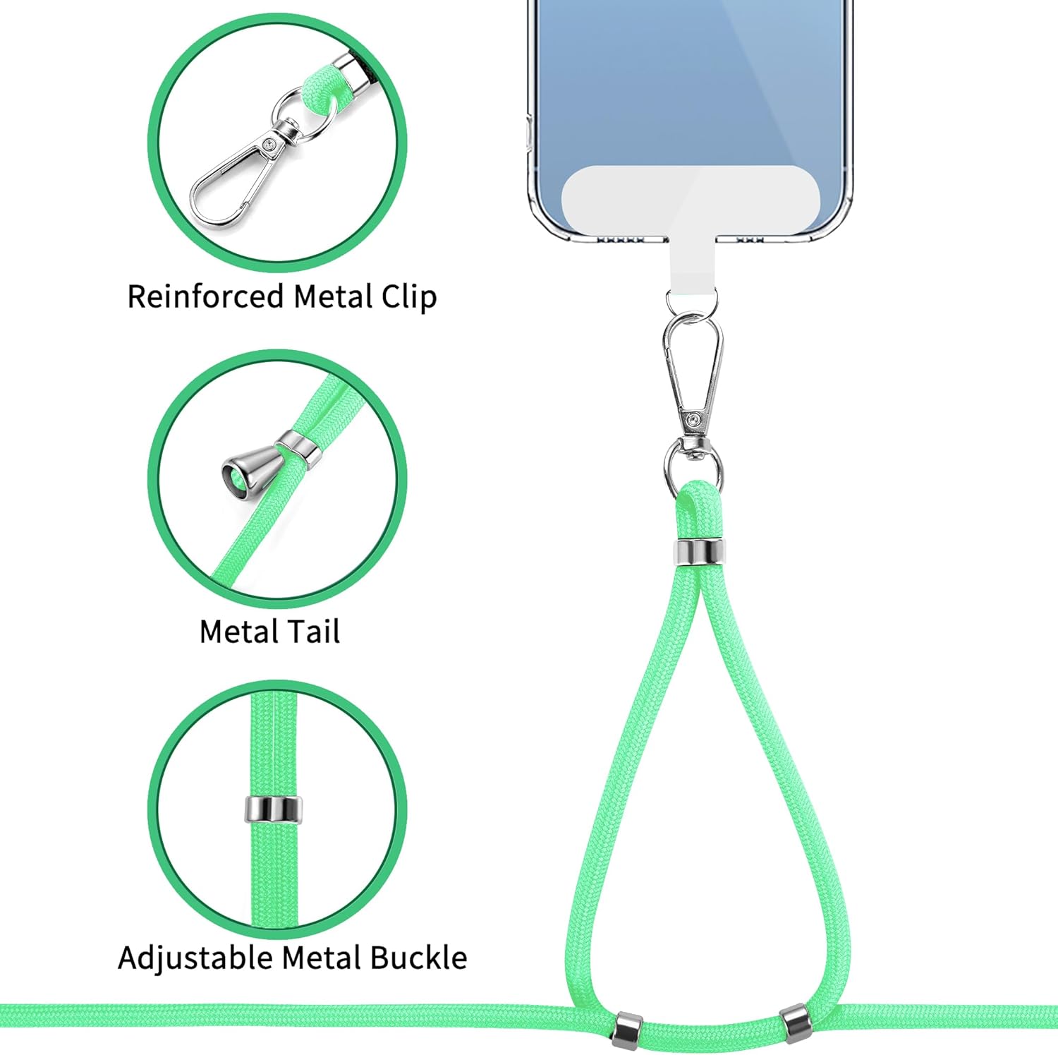 CACOE Phone Lanyard 2 Pcs-1 Pcs Adjustable Neck Strap, 1 Pcs Wrist Strap, 2 Pads, Universal Crossbody Multifuctional Cell Phone Lanyards Compatible with Most Smartphones(Light Green)