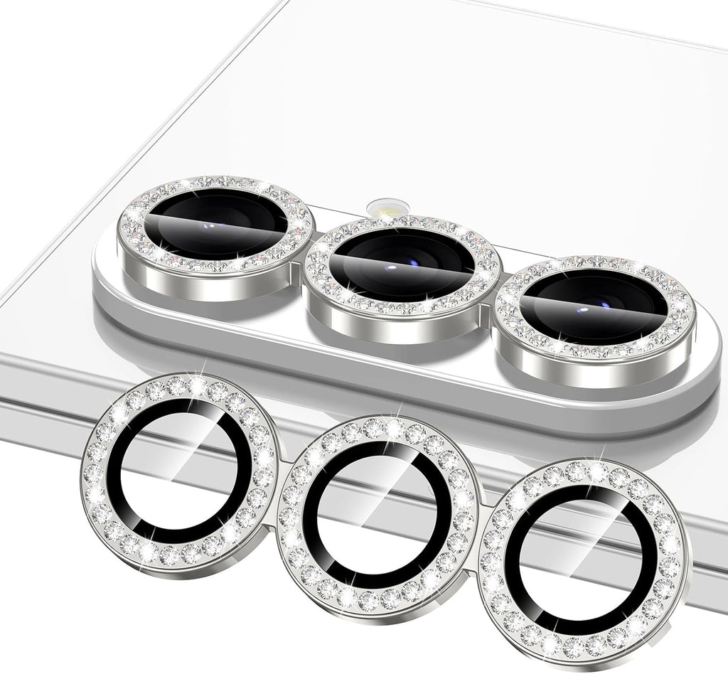 for Samsung Galaxy Z Fold 7 Camera Lens Protector, Individual Metal Ring Tempered Glass Lens Cover, [Strong Adsorption] Scratch Resistant Ultra-Thin HD Clear Lens Cover, 1 Set-Slivery Diamond