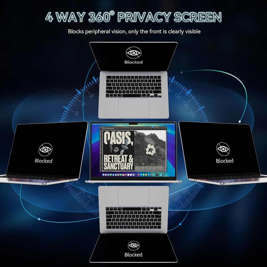 360° Privacy Screen for MacBook Air 15 Inch (2023-2025, M2 M3 M4) - A2941 A3114 A3241, 4 Way Privacy Anti Glare Blue Light Filter Shield Film Anti Spy Laptop Protector for Mac 15.3In Computer