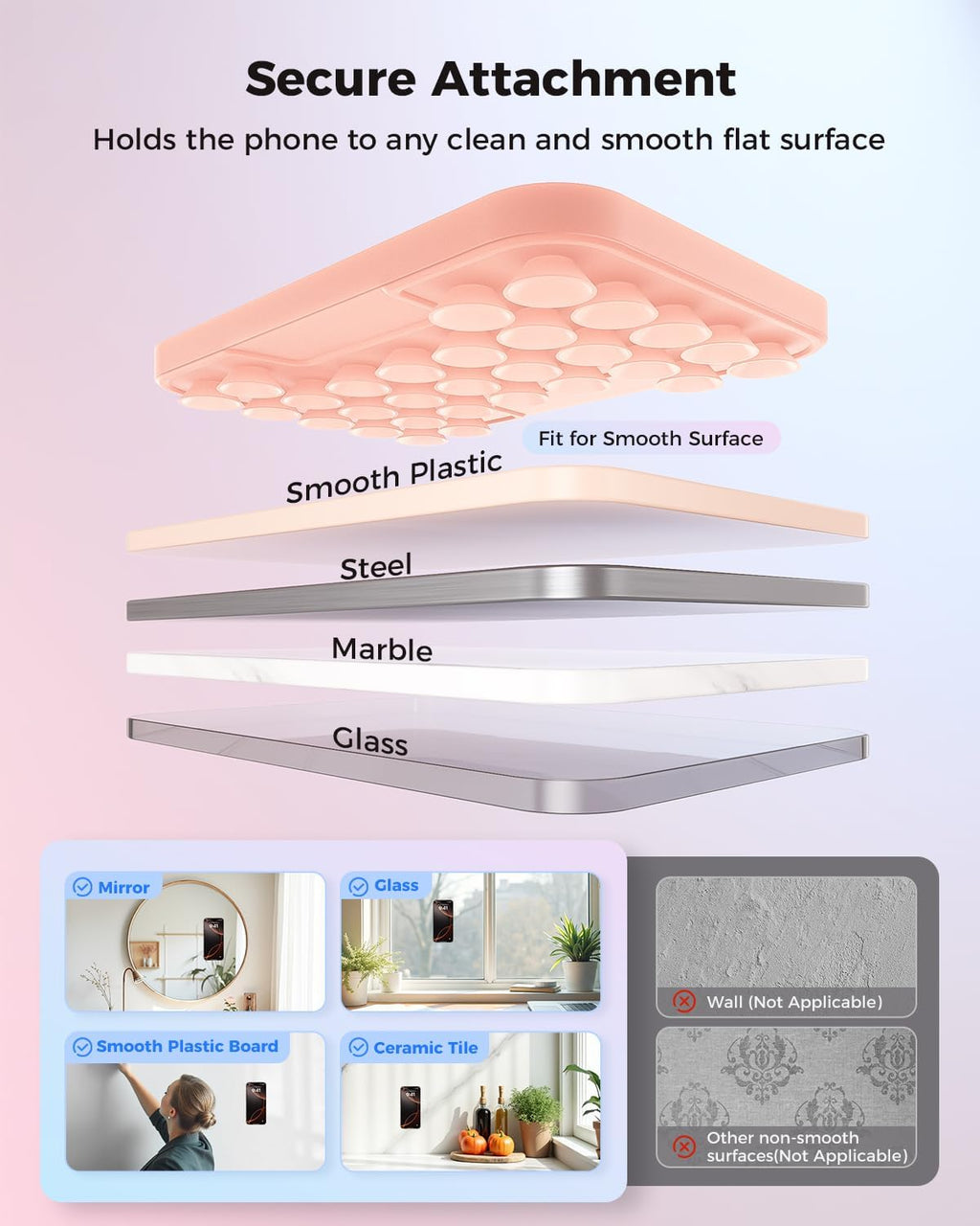 SUPERONE Magnetic Suction Phone Mount for MagSafe Case, Magnetic Silicone Sticky Phone Grip Holder for iPhone 16/15/14/13/12 Series, Hands-Free for Makeup/Selfie/Live Streaming/Vlog/TikTok - Clear