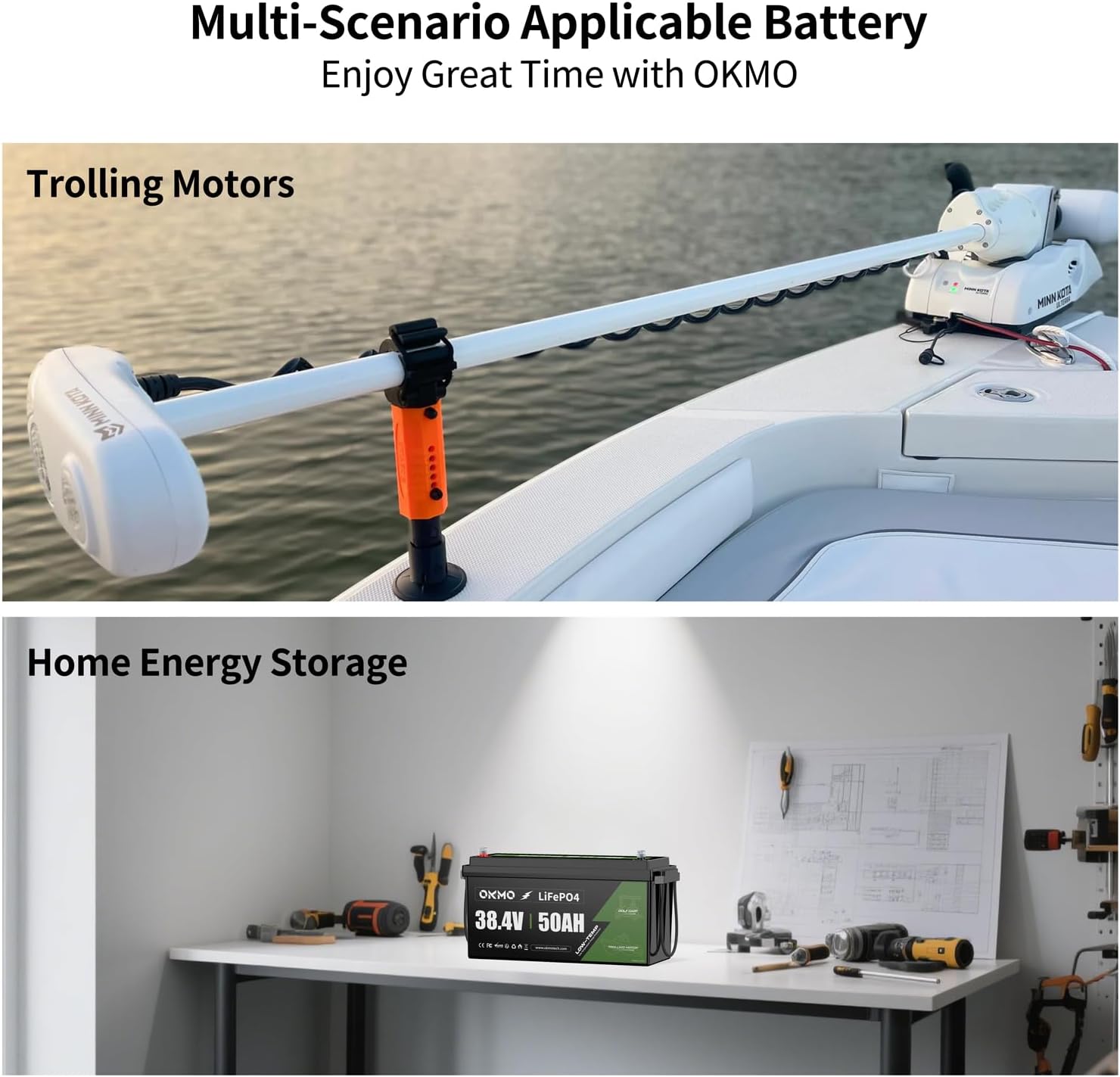 36V 50Ah LiFePO4 Lithium Battery for Trolling Motor Low-Temp Protection Built in 100A BMS Deep Cycle Lithium Battery