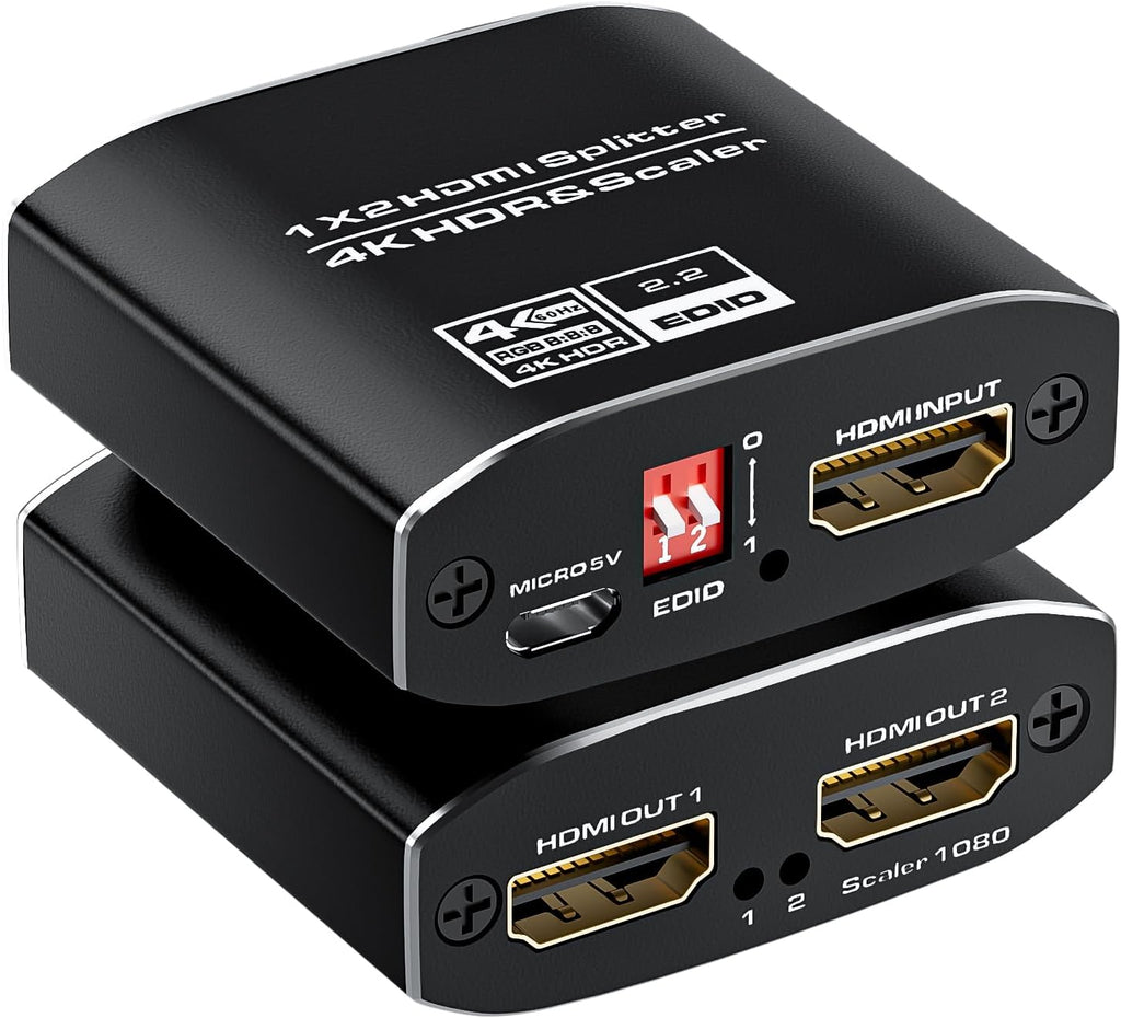 1x2 HDMI Splitter, HDR 4K@60Hz HDMI spliter 1 in 2 Out, Supports HDMI 2.0, HDCP 2.2, Mirror Screen Monitors Supports EDID Control for Xbox PS3/4/5 PC DVD Fire Stick Blu-Ray Player TV